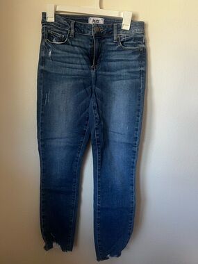 PAIGE Verdugo Skinny Jeans Raw Hem Distressed Medium Wash Size 27